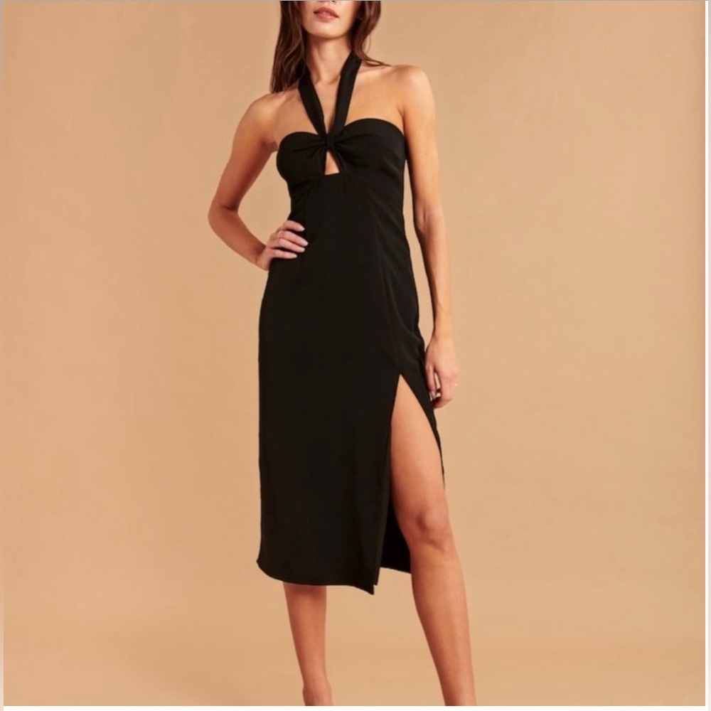 Abercrombie & Fitch Knot-Front Cut Out Halter Midi Dress, Black, Size M